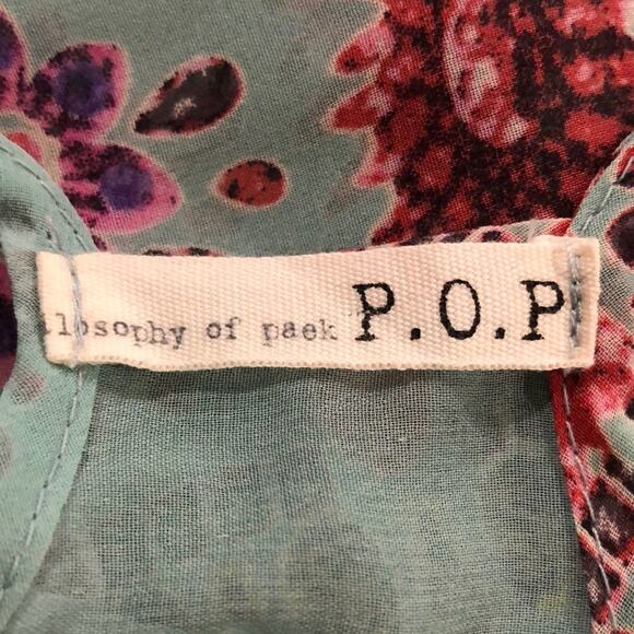 Lightweight Aqua Green Print Tank Racerback Spaghetti Strap Blouse Top size M - Picture 6 of 7